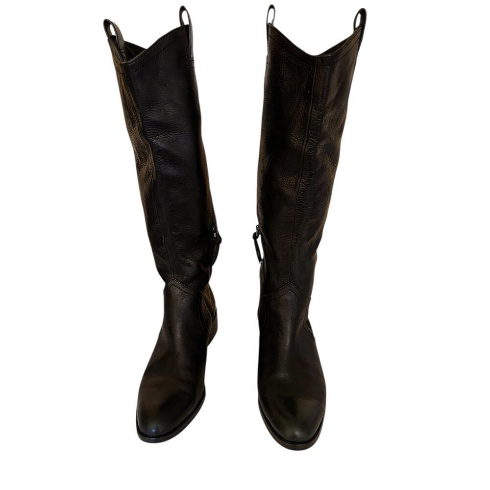 Louise et Cie Women’s Black Knee High Leather Riding Boots Gold Logo Size 8 - Picture 2 of 15